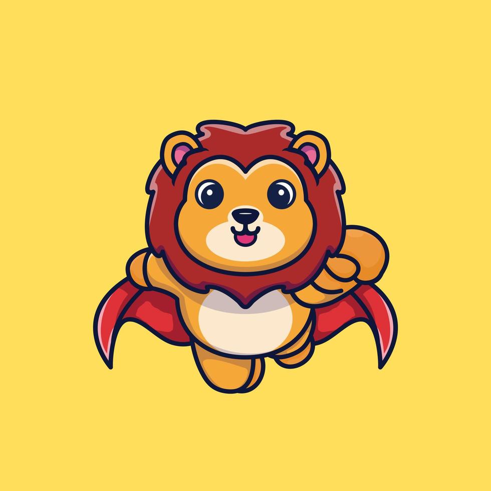 Cute super hero lion flying cartoon premium vector