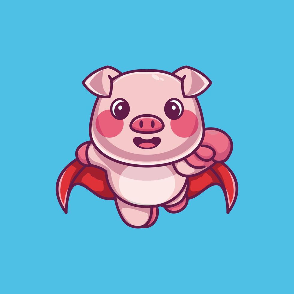 Cute super hero pig flying cartoon premium vector