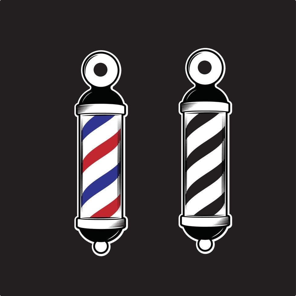 Classic Barber shop Pole isolated on a white background. Monochrome and color vector