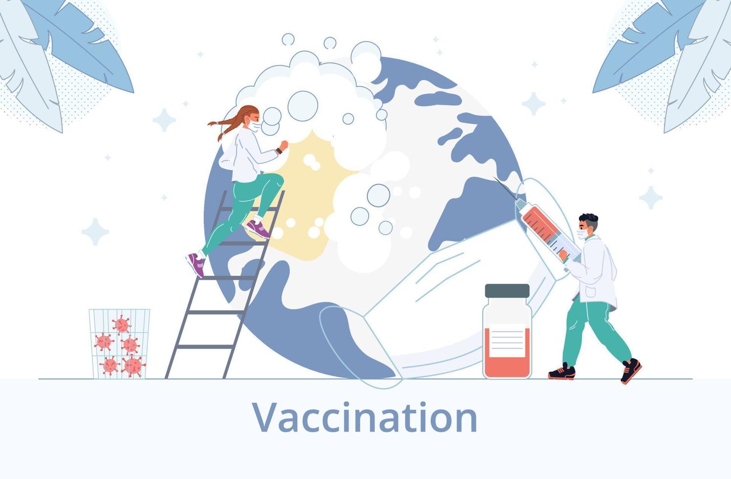 Doctors in mask provide vaccination disinfection vector
