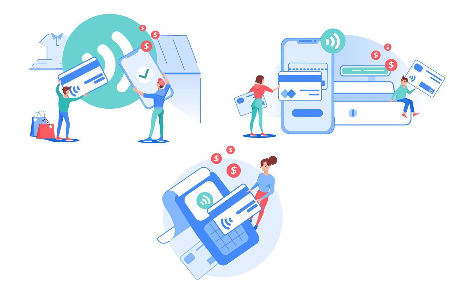 Mobile contactless payment for online order set vector