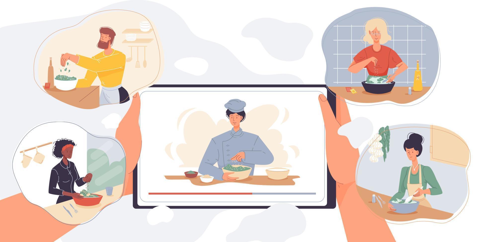 cursos de cocina en línea clase culinaria en internet vector