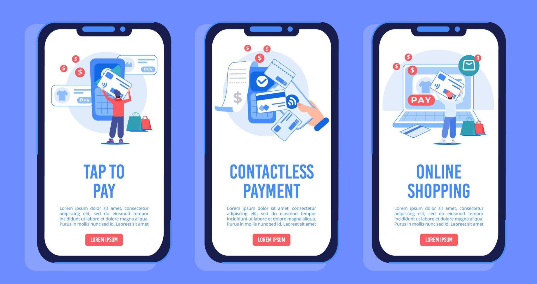 Online shopping onboard mobile screen page set vector
