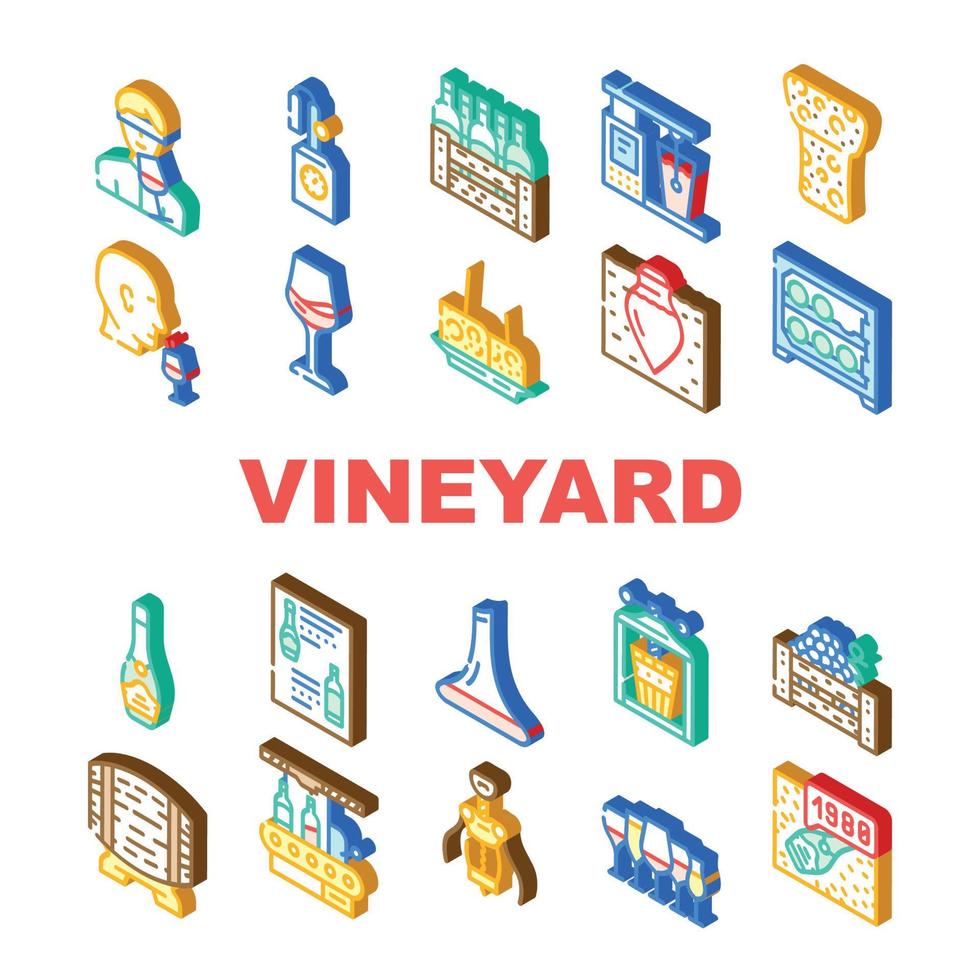 Vineyard Production Alcohol Drink Icons Set Vector