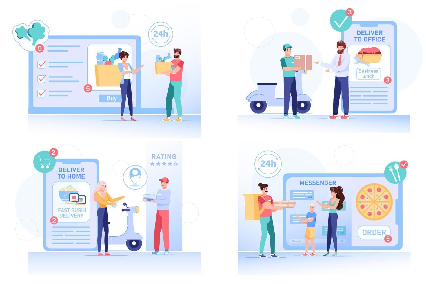 Online food order delivery to home or office set vector