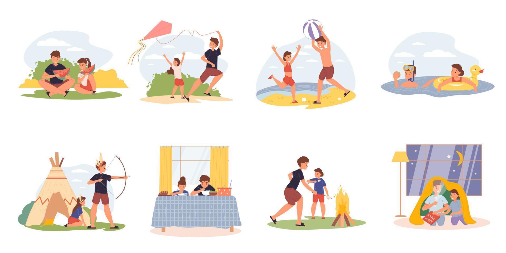 Brother sister everyday life activities scene set vector