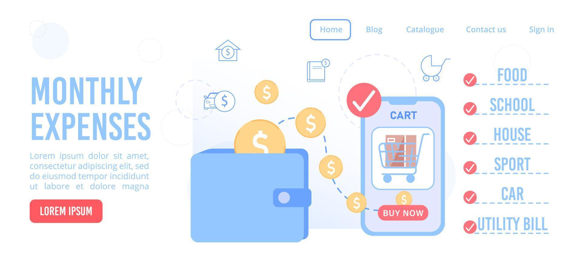 Monthly expenses checklist service landing page vector