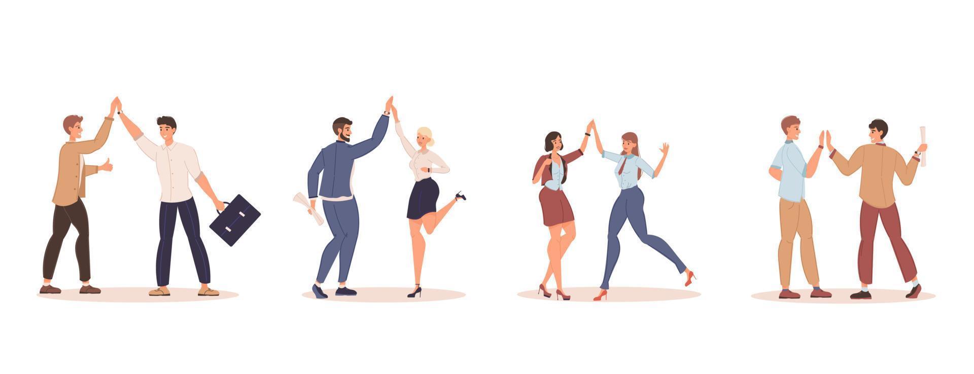 People colleague giving high five isolated set vector
