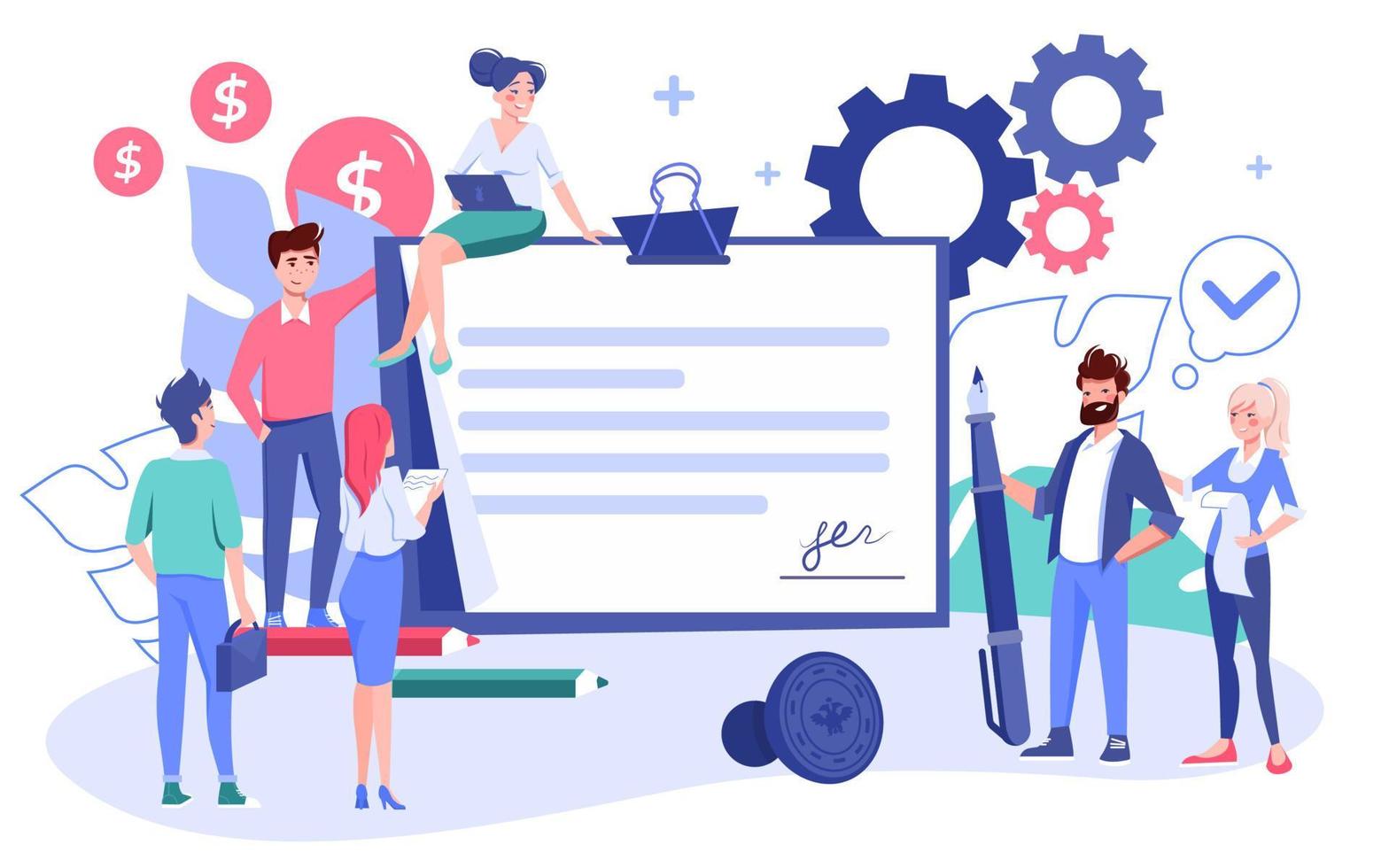 Businesspeople partnership deal contract signing vector