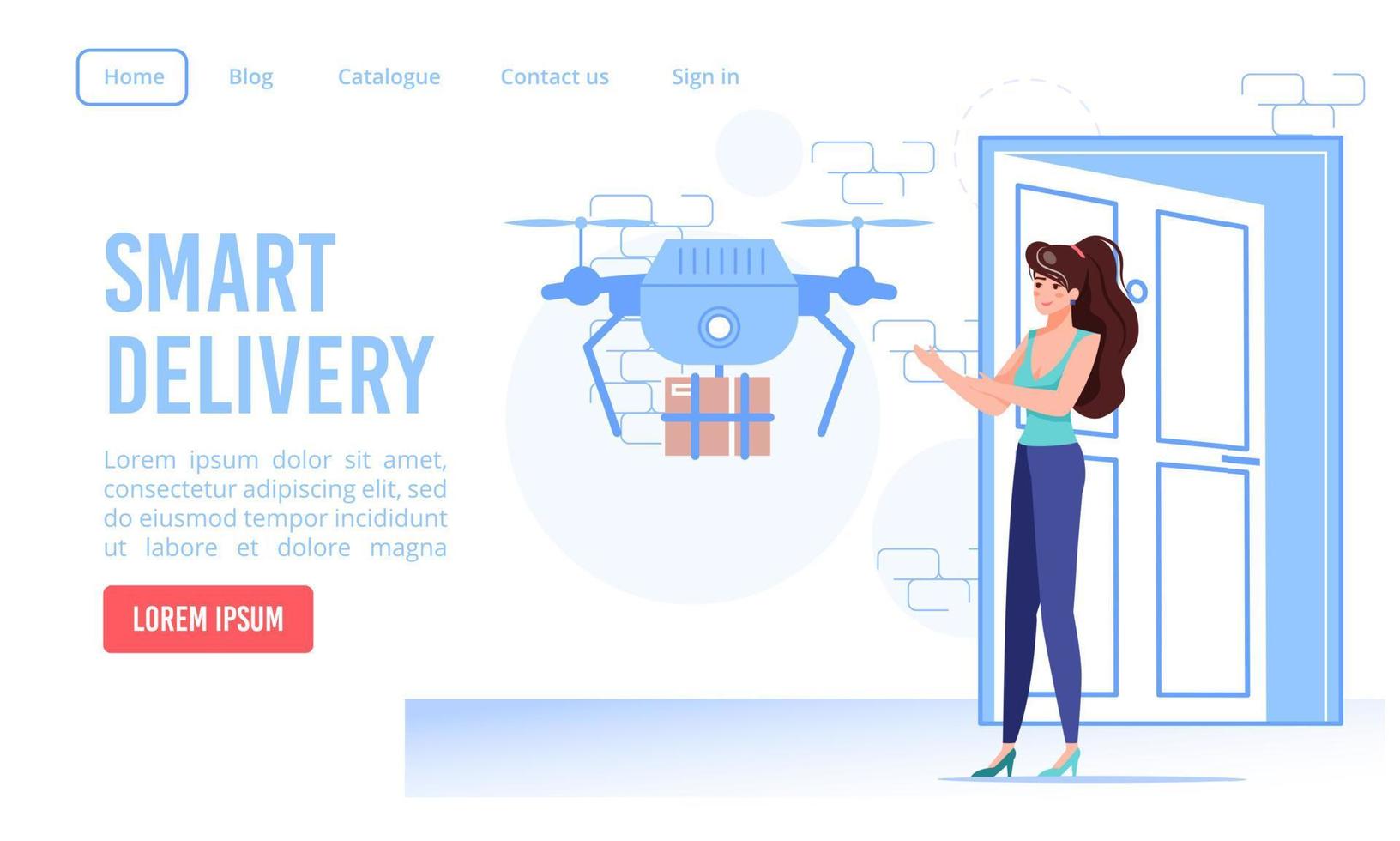 Smart drone autonomous delivery service webpage vector