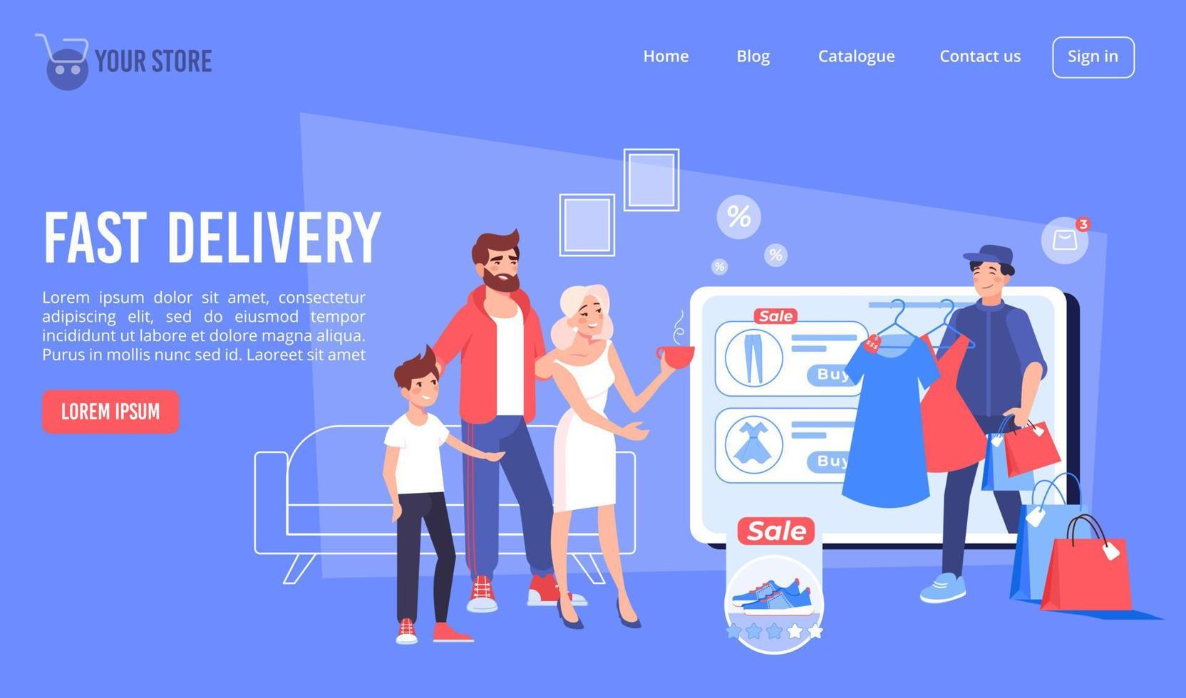 Online store shopping fast delivery landing page vector