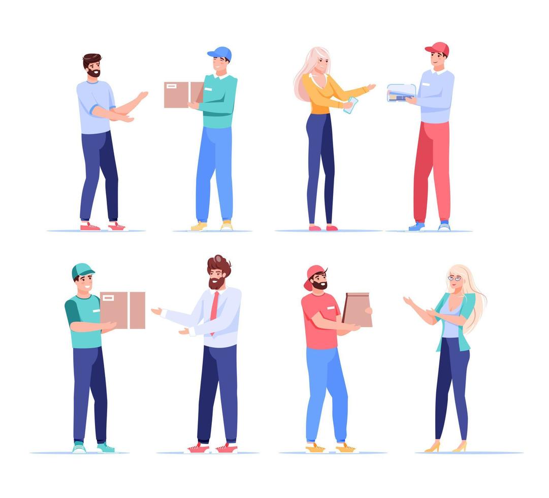 Customer deliveryman character communication set vector