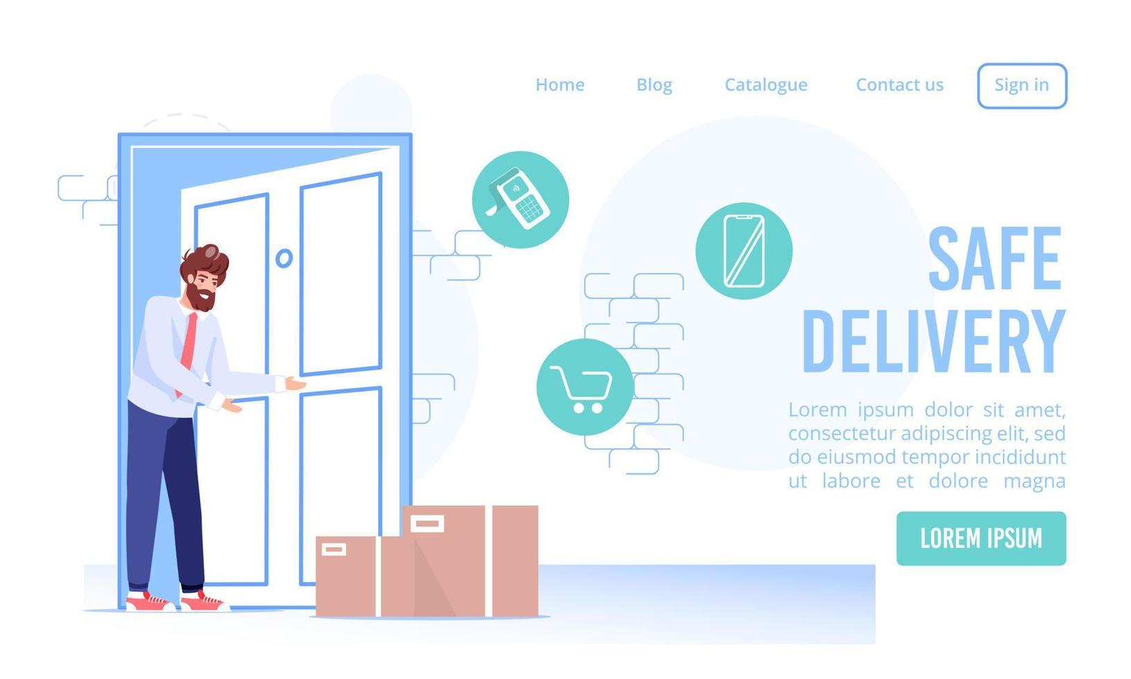 Contactless safe delivery service landing page vector