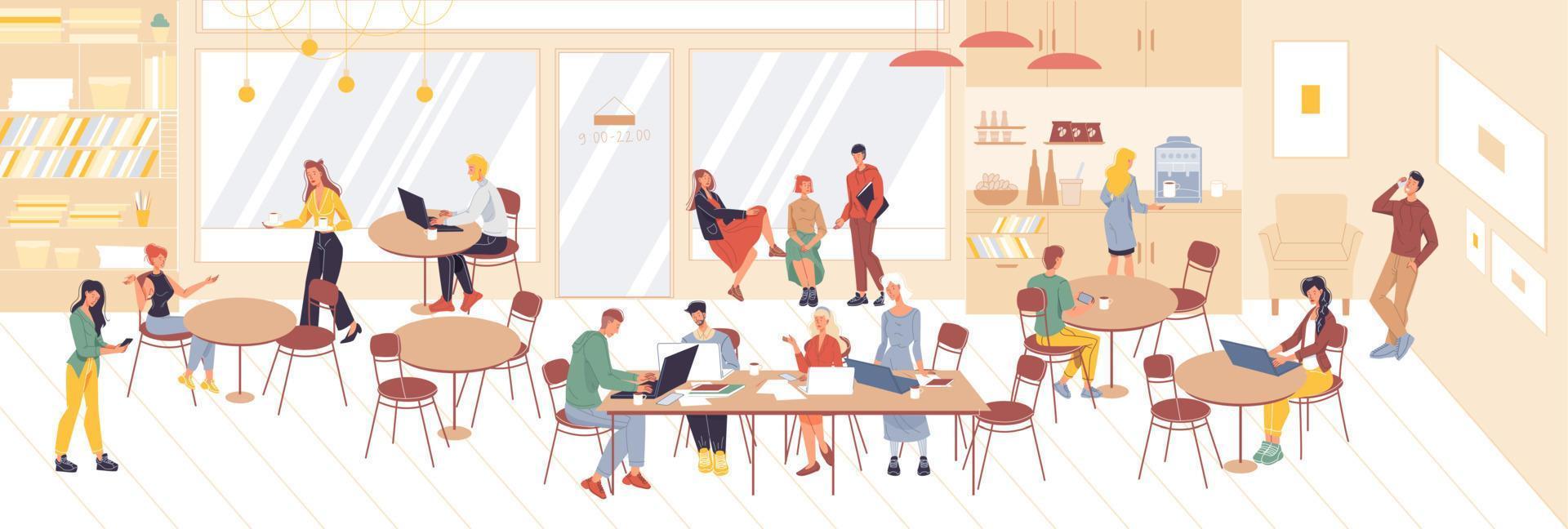 People working at open space coworking office area vector