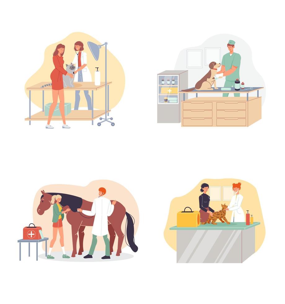 People pet at doctor veterinarian appointment set vector
