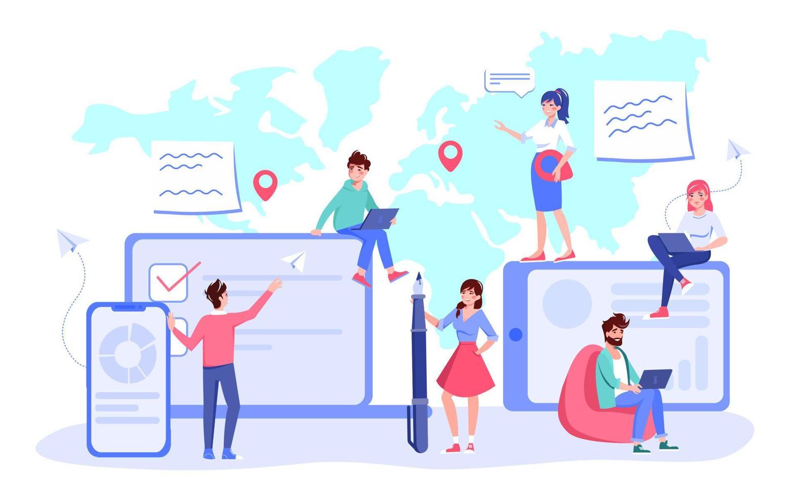 Global business communication cooperation online vector
