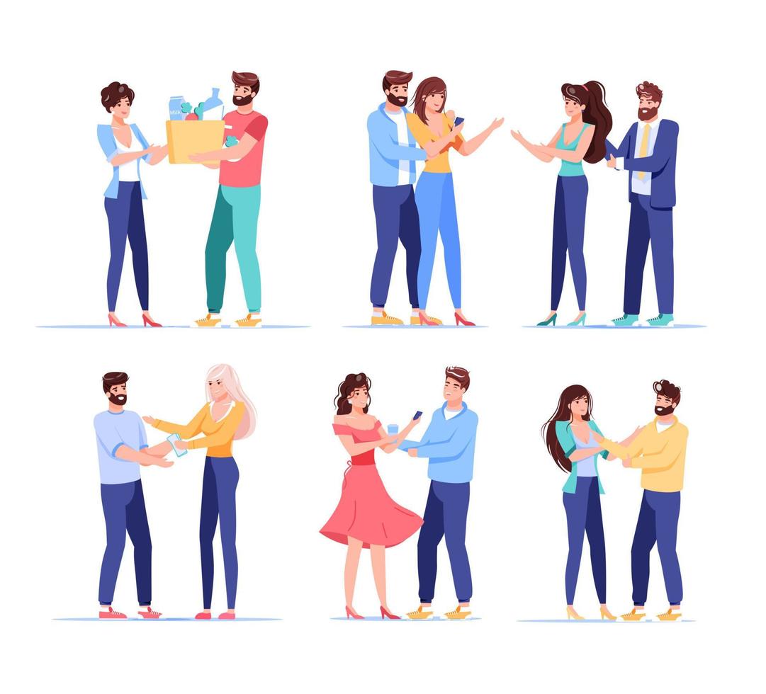 Man woman character using digital device bundle vector