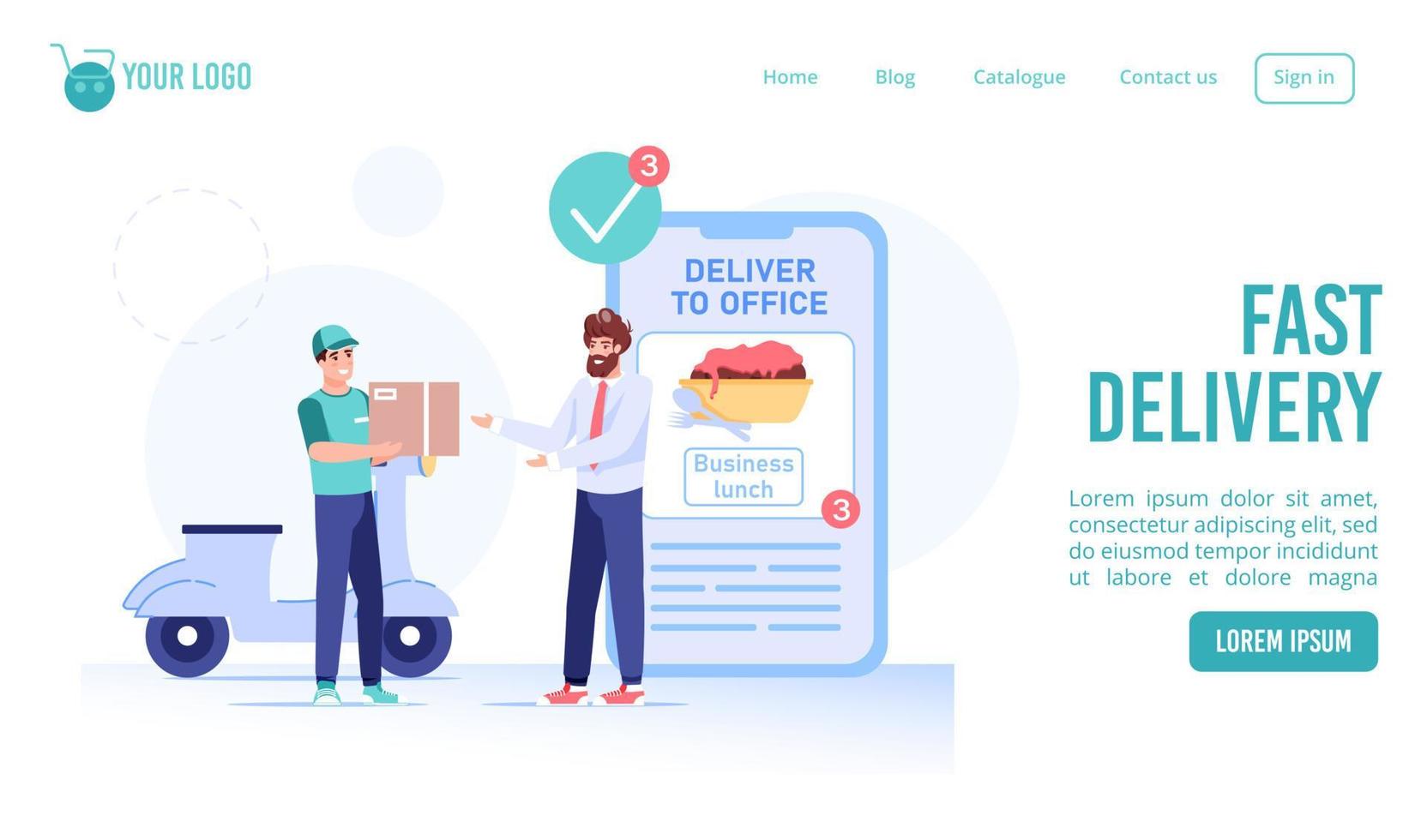 Business lunch fast delivery to office webpage vector