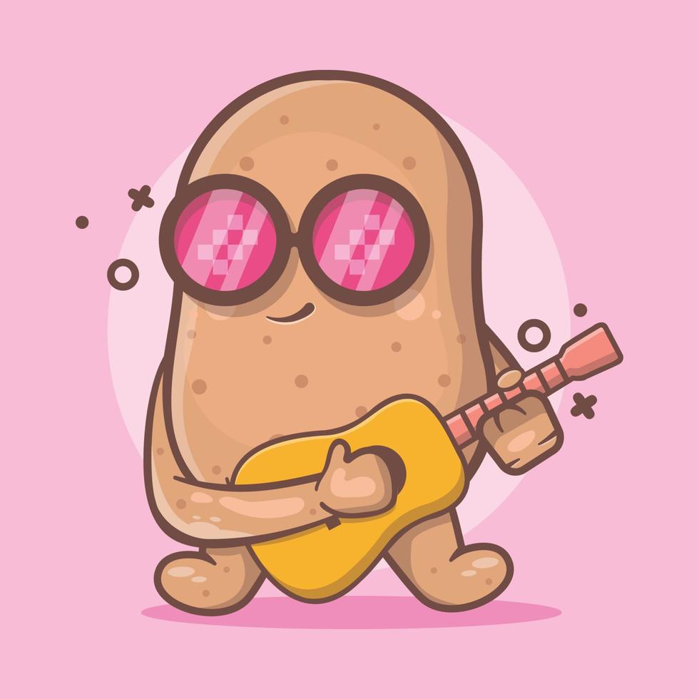 lindo personaje vegetal de patata mascota tocando guitarra dibujos animados aislados en diseño de estilo plano vector