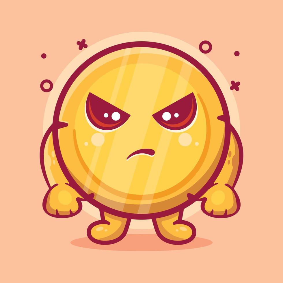 cute money coin character mascot with angry expression isolated cartoon in flat style design vector