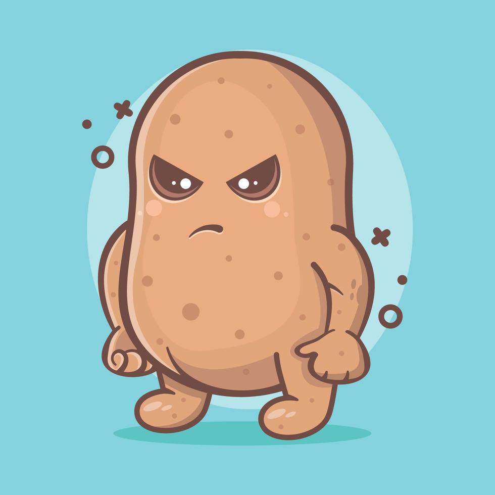mascota de carácter vegetal de patata kawaii con gesto enojado dibujos animados aislados en diseño de estilo plano vector
