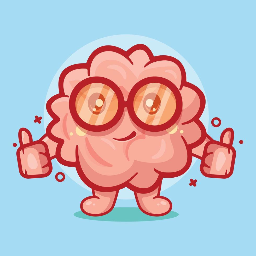 funny brain character mascot with thumb up hand gesture isolated cartoon in flat style design vector