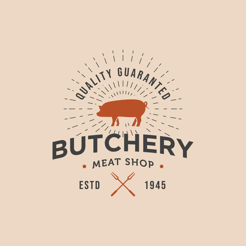 vintage pork butchery meat shop typography logo vector
