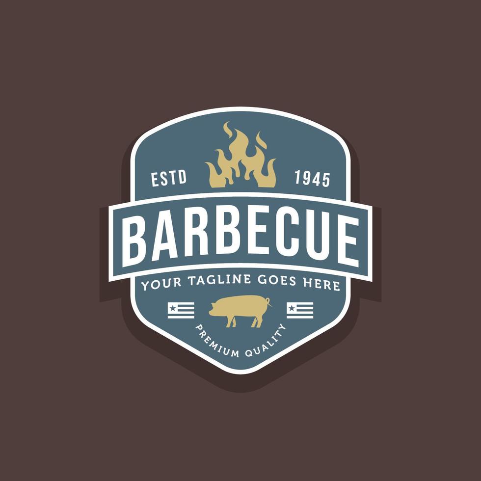 vintage retro pork barbecue badge logo design vector