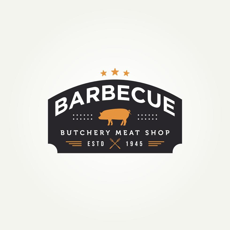 vintage  pork barbecue grill restaurant logo vector
