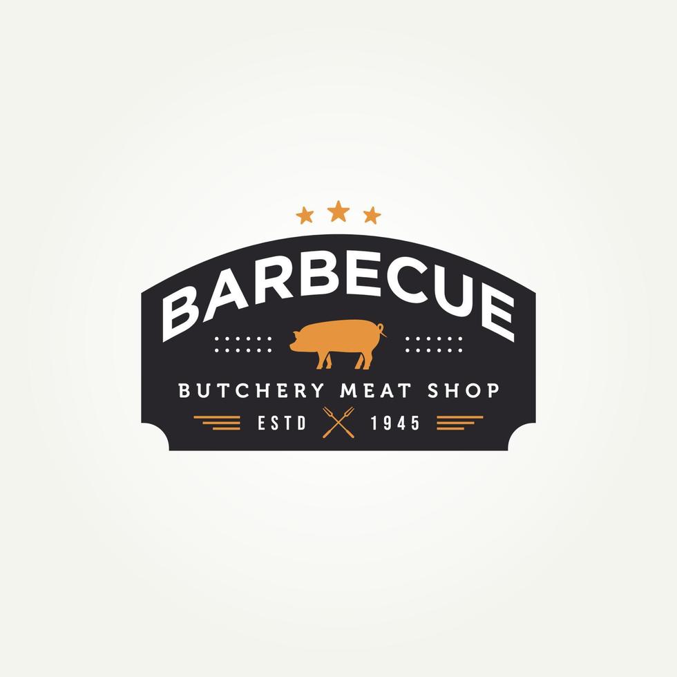 logotipo de restaurante de parrilla de barbacoa de cerdo vintage vector