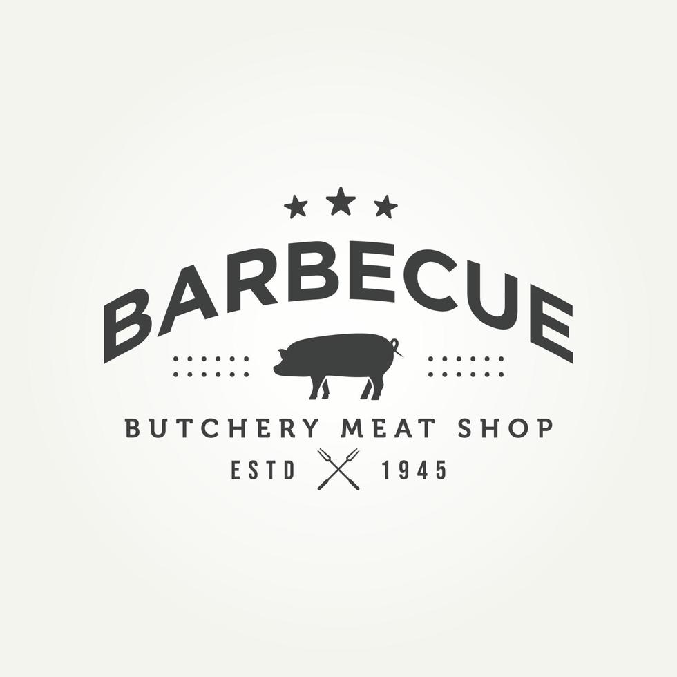 logotipo de tipografía de restaurante de parrilla de barbacoa de cerdo retro vintage vector