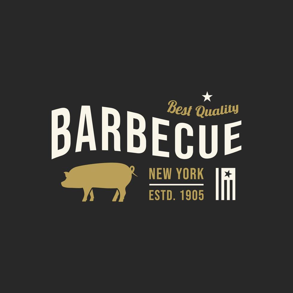 vintage silhouette pork barbecue typography logo vector