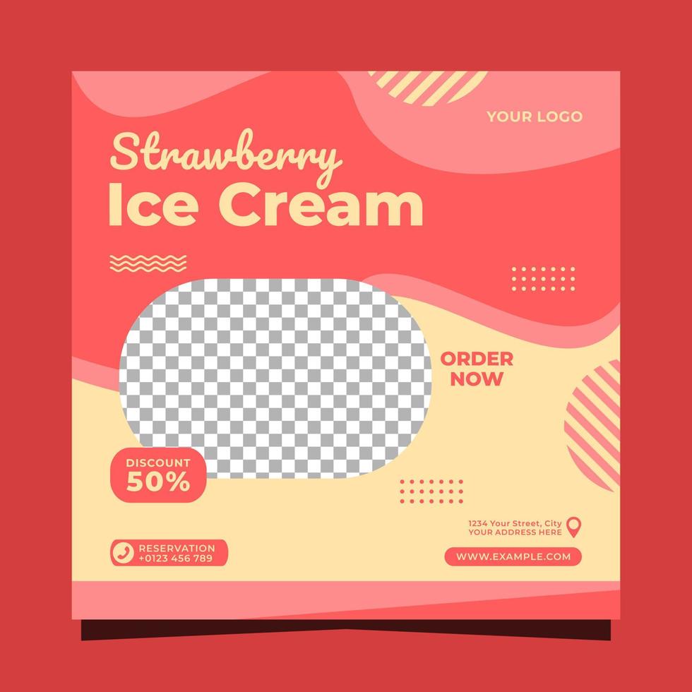 Strawberry ice cream social media post template design vector