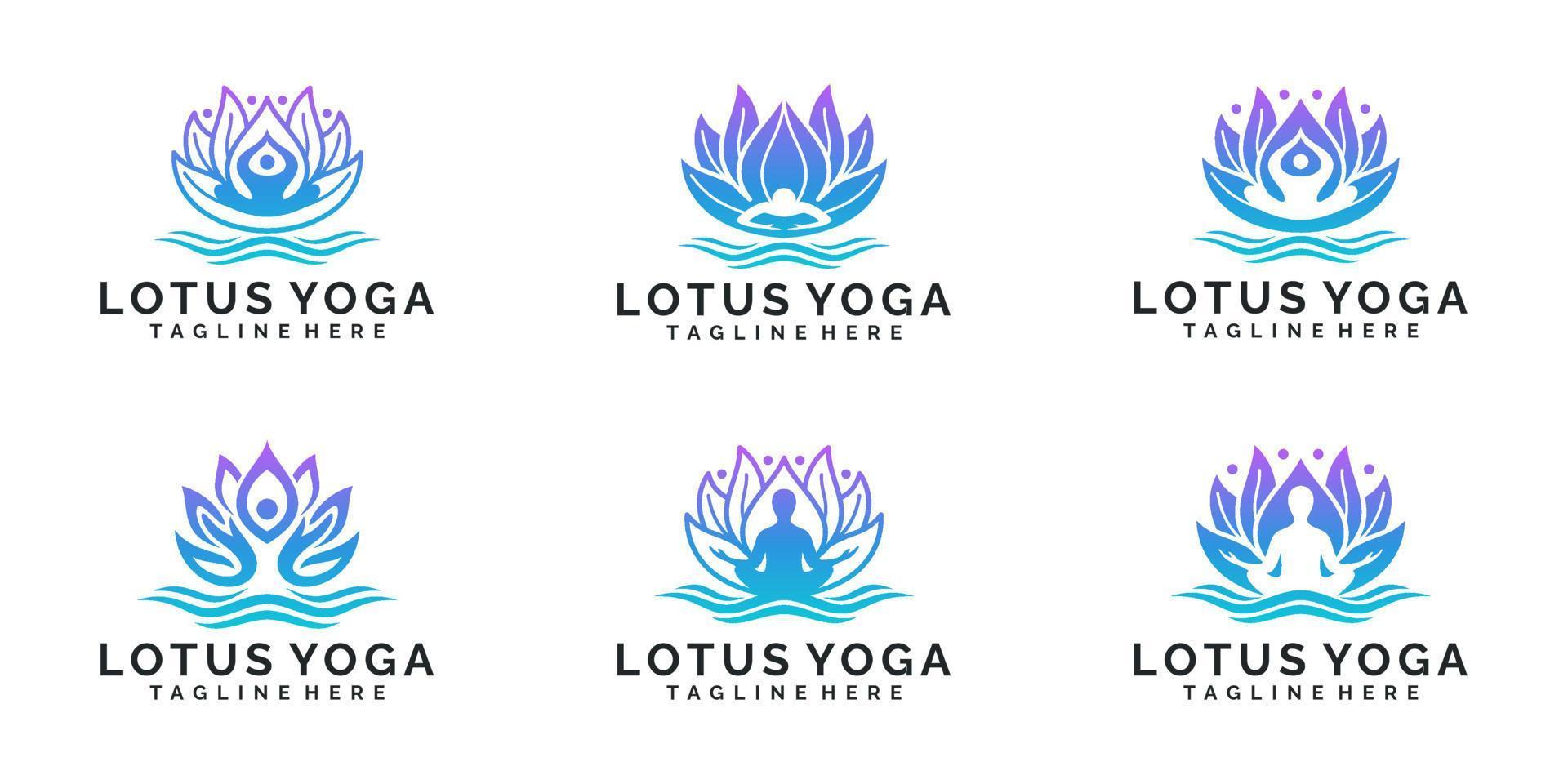 Set of lotus yoga logo design vector