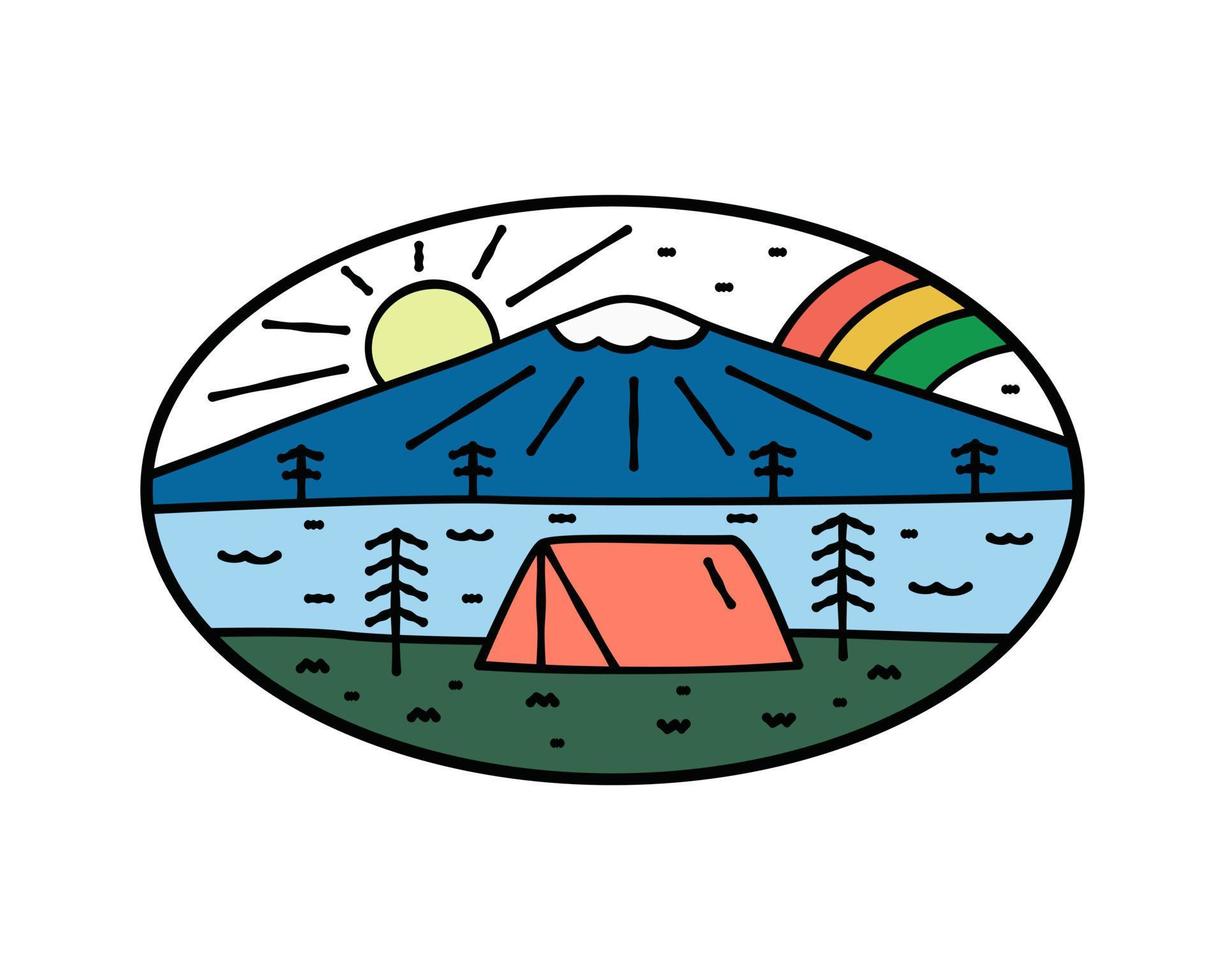 camping and rainbow sky nature wildlife flat design for badge, sticker, patch, t shirt design, etc vector