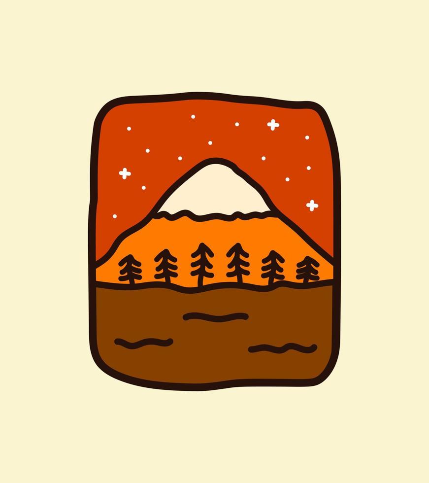 illustration of Mount Fuji in Japan night for t-shirt Design, tee design ,patch emblem badge design vector
