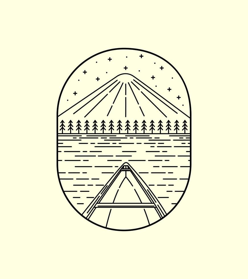 gran vista de kano y mt.fuji japón línea salvaje insignia parche pin ilustración gráfica arte vectorial diseño de camiseta vector