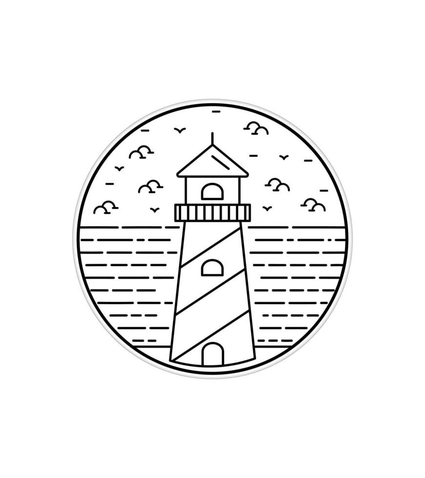 lighthouse and sea in mono line art ,badge patch pin graphic illustration, vector art t-shirt design