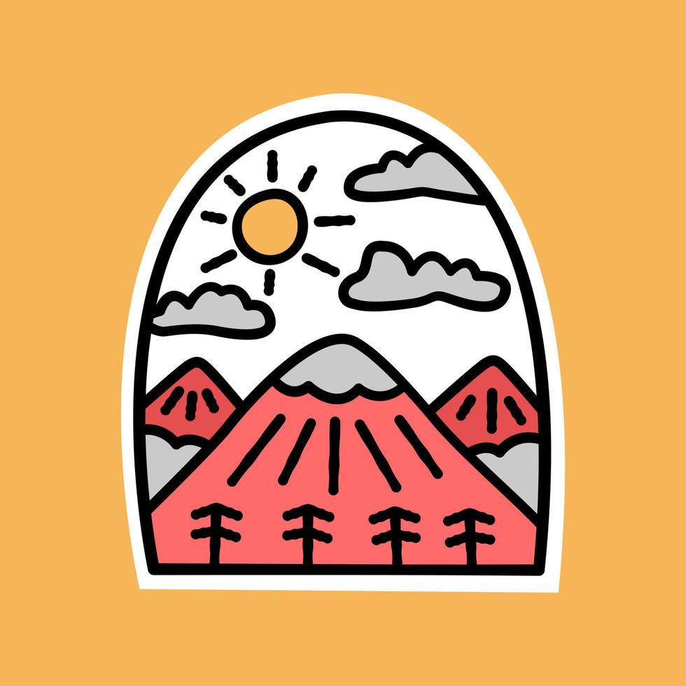 the three mountains nature wildlife flat design for badge, sticker, patch, t shirt design, etc vector