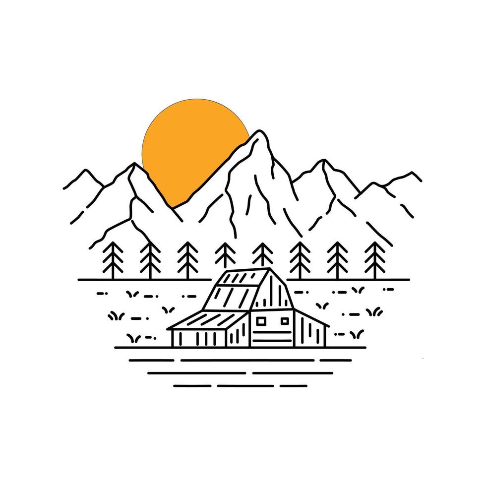 ilustración de grand teton en arte de estilo de línea mono para insignias, emblemas, parches, camisetas, etc. vector