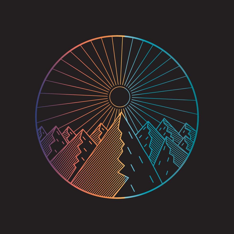 Many mountains in in mono line art, patch badge design, emblem design, T-Shirt Design vector