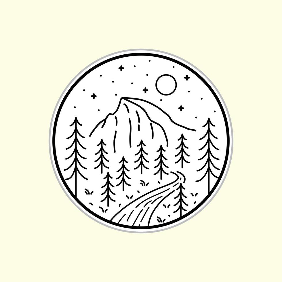 Vector Design of Yosemite National park in mono line style art for badges, emblems, patches, t-shirts, etc.