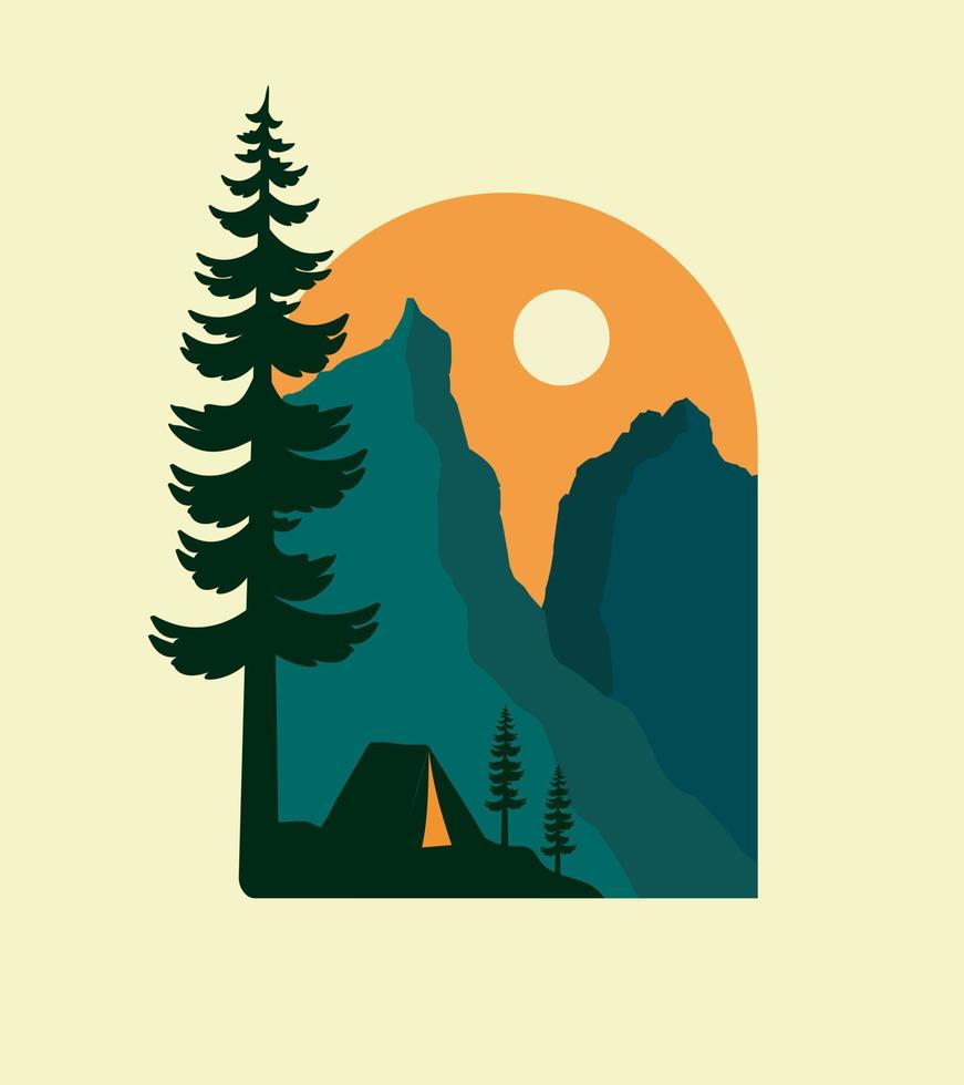 Camping in Torres del paine national park patagonia in chile with silhouette illustration style vector