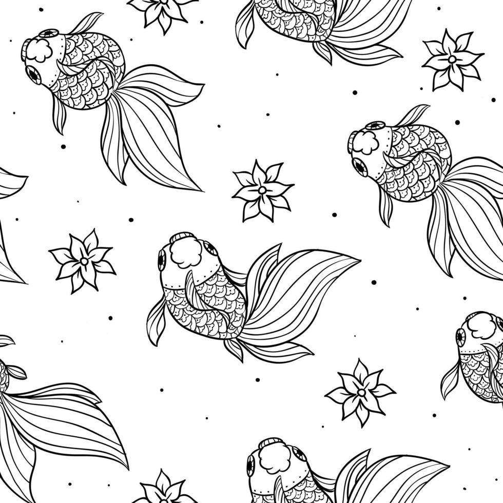 Coloring pages for adult. Coloring book. antistress. Seamless abstract hand-drawn ornamental fish with waves pattern. Zentangle ornamental fish background. Doodl style. vector