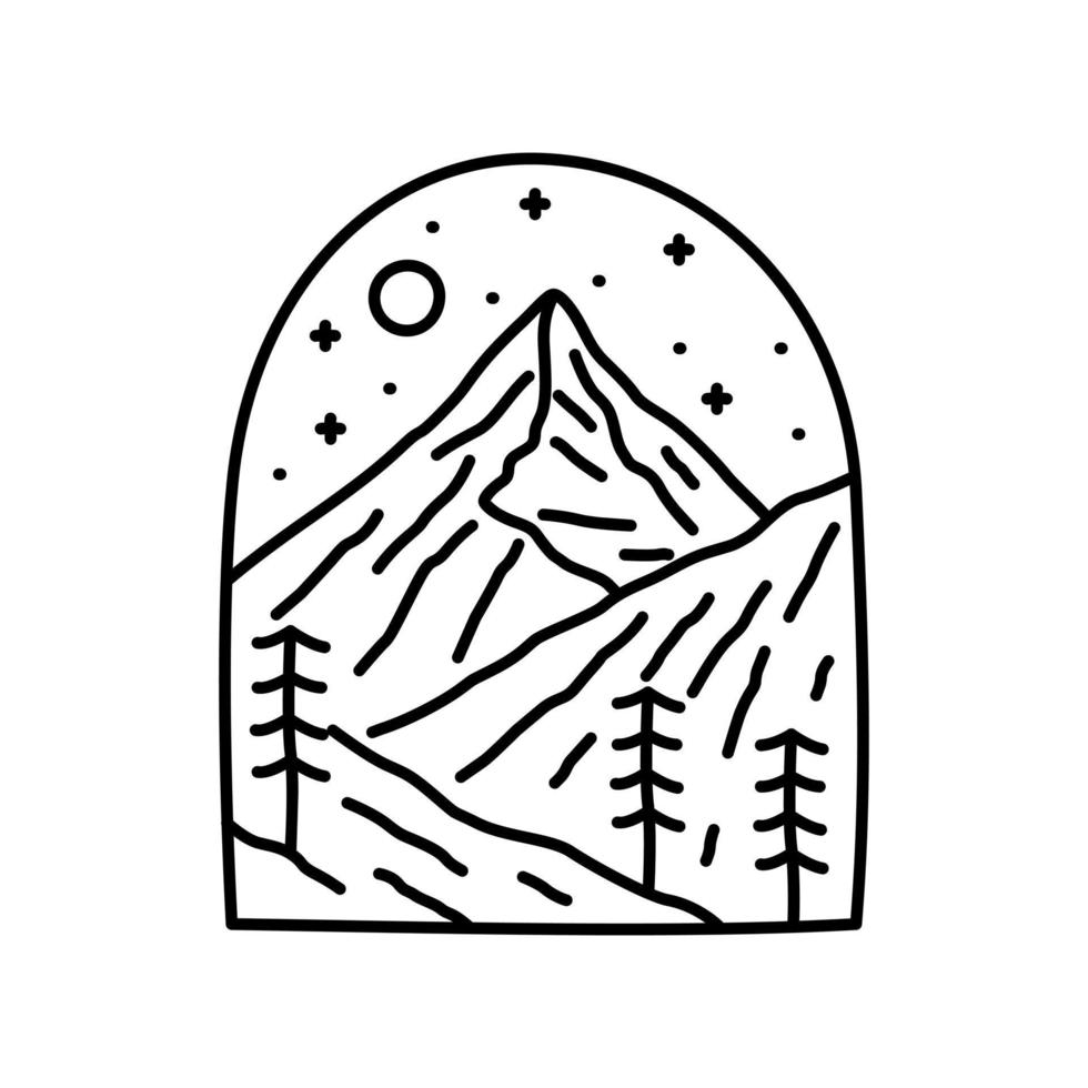 camping nature wildlife in mono line art for badge, sticker, patch, t shirt design, etc vector