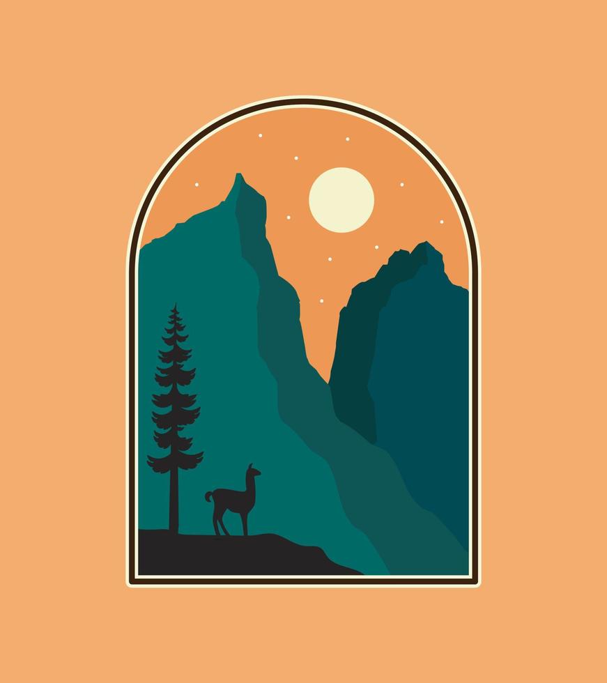 Ilama in Torres del paine national park patagonia in chile with silhouette illustration style vector