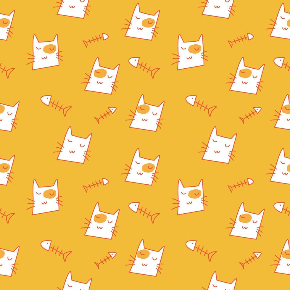Cute Cartoon Cat Vector Icons, Seamless Pattern And Background