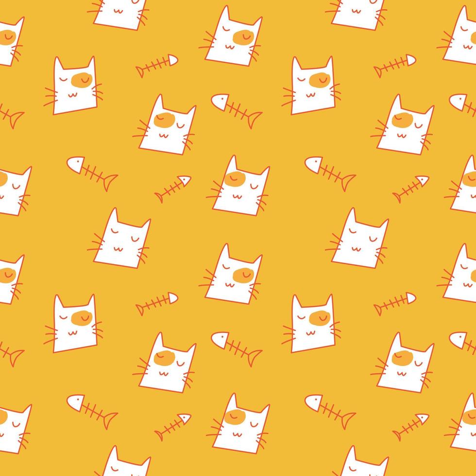 Cute Cartoon Cat Vector Icons, Seamless Pattern And Background