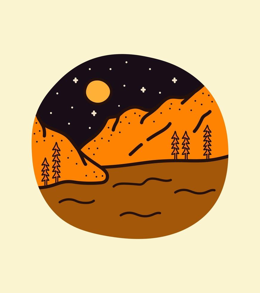 view of sea and hill on the starry night for t-shirt Design, tee design ,patch emblem badge design vector