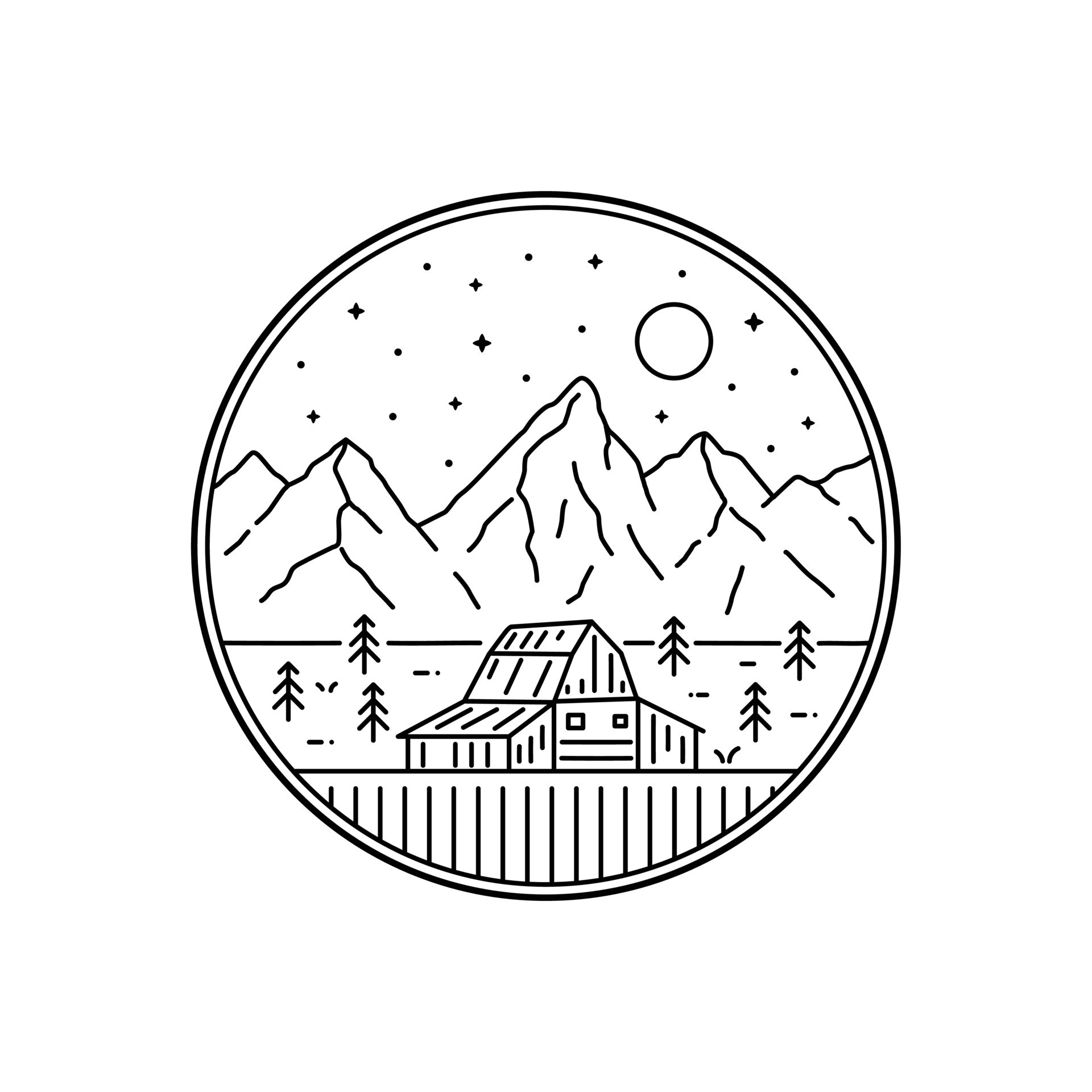 Illustration of Grand Teton in mono line style art for badges, emblems ...